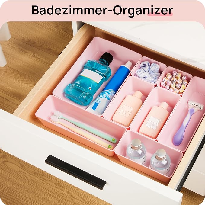 Vtopmart 25 PCS Plastic Drawer Organizers Set, 4-Size Versatile Bathroom and Vanity Drawer Organizer Trays, Storage Bins for Makeup, Bedroom, Kitchen Gadgets Utensils and Office | 4-Size Versatile Makeup Organizer, Storage Containers Small Bins for Mak...