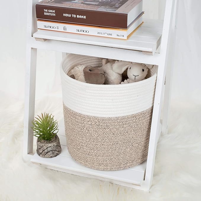 11 x 11 Inches Cotton Rope Basket for Flower Pot and Indoor Floor Planters, Decorative Round Woven Plant Pot Basket, Planter Covers, Small Dog Toy Storage Baskets, Light Brown