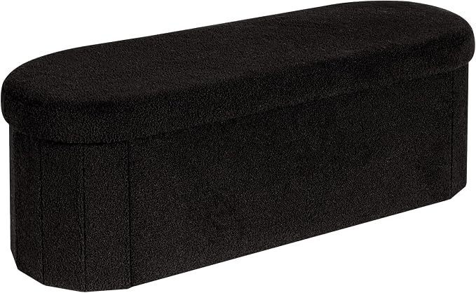 PINPLUS Storage Ottoman Bench Tufted Oval Ottomans Bench Foot Rest, Chest Box Velvet Bench with Storage 43"x15"x15" (Black)