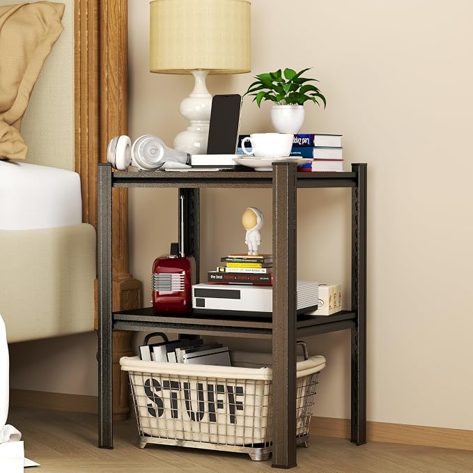 Garage Shelving 2 Tier Metal Storage Rack Boltless Adjustable Organizer | Freestanding steel shelf with adjustable tiers for garage, basement, office, kitchen and household supply storage