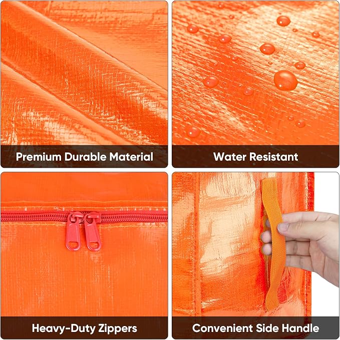 BALEINE 8-Pack Oversized Moving Bags with Reinforced Handles, Heavy-Duty Storage Tote for Clothes, Moving Supplies (Orange, 8-Pack)