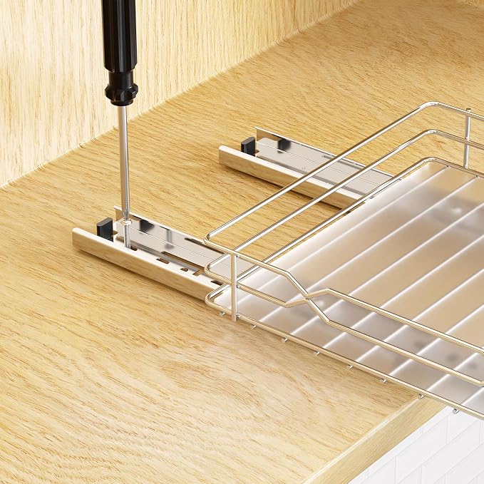 Pull Out Spice Rack Organizer for Cabinet, Chrome, 8.5"W x 10.5"D x 2.5"H | Slide Out Design, No Drill Asembly, Fits Spices, Bottles & Jars, Ideal For Narrow Kitchen Cabinets & Pantry