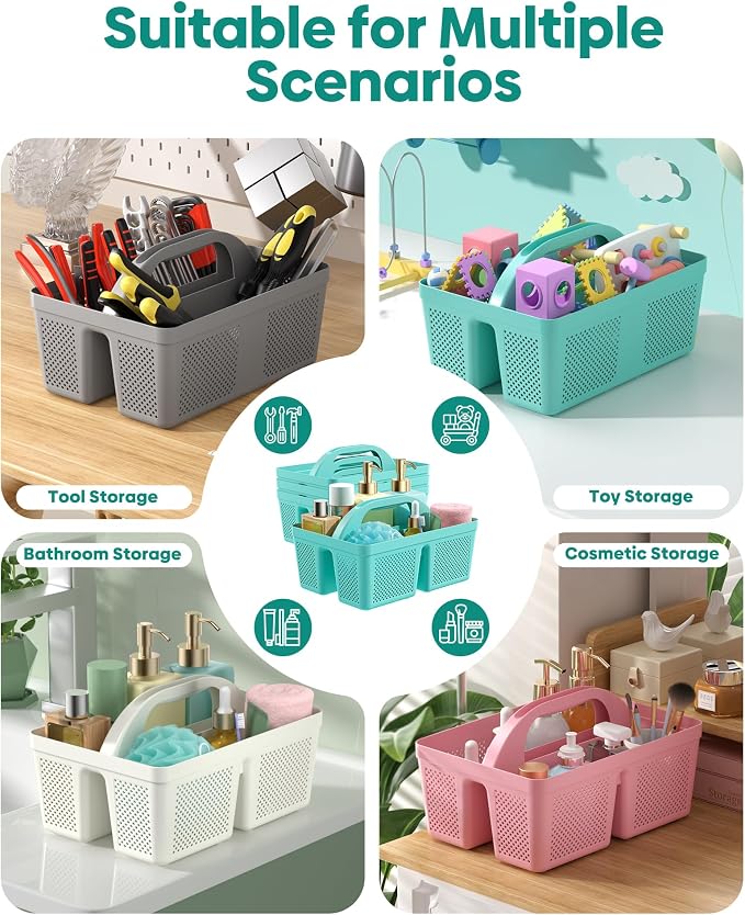 4 Pack Portable Shower Caddy, Integrated Handle, Reinforced Plastic, Organizer Storage Bathroom Supplies and Beauty Products, Cleaning Supplies, Shower Basket for Home, Dorm, Shelf and Cabinet