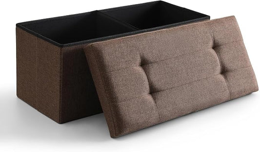 Storage Ottoman Bench Foldable Seat Footrest Shoe Bench End of Bed Storage with Flipping Lid, 75L Storage Space, 30 inches Linen Fabric Brown