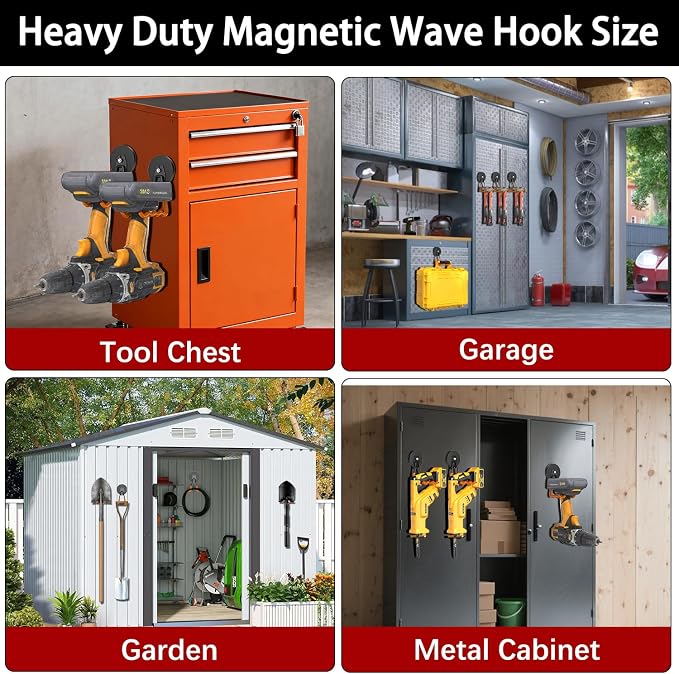 3-H Heavy Duty Magnetic Hooks, Large Magnet Hooks 3.5 inch Base,2 Pack | No-Drill Tool Holder for Garage,Power Drill,Garden Tools,Hose Storage