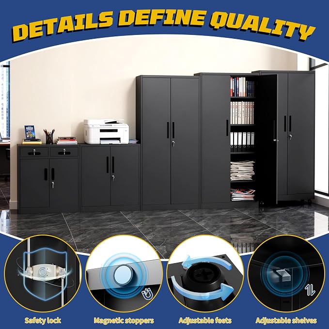 Metal Storage Cabinet with 2 Drawer, 35" Office Storage Cabinets | Garage Storage Cabinet Adjustable Shelves Locking Tool Cabinet Utility Cabinets for Bathroom,Kitchen,Home Office,School,Shop
