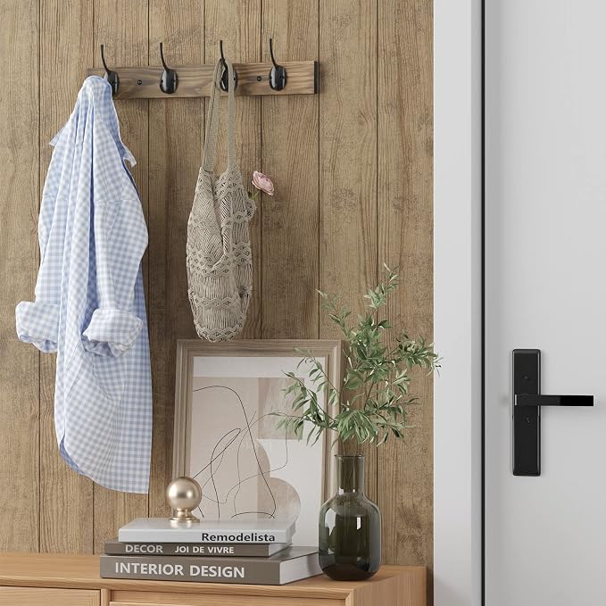 VERTORGAN 2 Pack Wall Mounted Wooden Hat Rack,4 Hooks Entryway(Brown) | Wood Coat Hooks,Wall Hooks for Hanging,Hat Rack Bag Hanger Key Holder for Wall,Purse Hanger Towel Racks for Bathroom