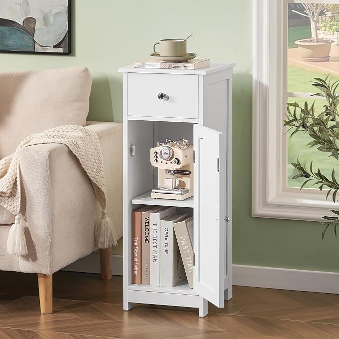 Iwell Bathroom Floor Cabinet | Small Bathroom Storage Cabinet with Drawer & Storage Shelf, Free-Standing Organizer Cabinets for Hallway/Living Room, White