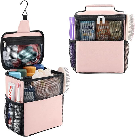 Lifewit Mesh Shower Caddy Bag Portable for College Dorm Room Essentials, Hanging Organizer Basket, Quick Dry Tote Bag for Camping, Bathroom, Beach, Travel, Medium, Pink