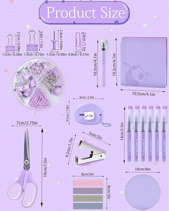 Purple Desk Accessories and Organizers with Desk Organizer and 360°Rotating Pen Holder stapler Pen and a Lot of Office Purple Office Supplies Beautifully Presented in a Gift Box
