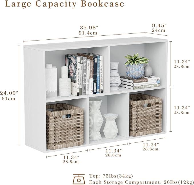 VDNEND Wooden Cube Storage Organizer with Closed Back Panel, 11in Cube Shelf Opening, Bookshelf, Display Shelf,Closet Cabinet for Home and Office (Embossed White, 5-Cube 35.98L*9.45W*24.09H)