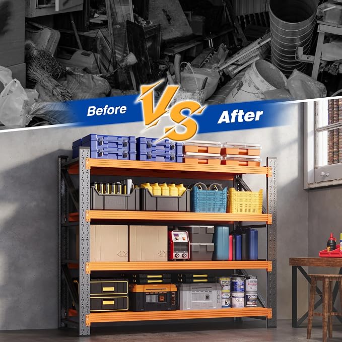 BYBYNSOE 48" W Storage Shelves 3000lbs Garage Metal Shelving Heavy Duty Garage Shelves Adjustable Storage Shelves for Industrial, Factory(Black Orange, 48" W X 24" D X 69" H)