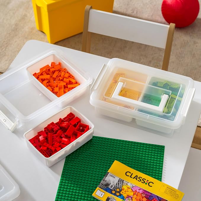 IRIS USA 1 Qt. Plastic Storage Bins with Lids, 4 Pack, Craft Storage Container, Sensory Bin, Organizing Containers for Home, Office & Art Supplies, Stackable, White