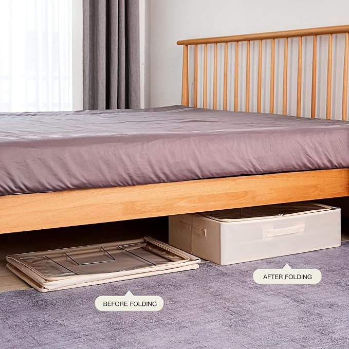 CYhom Under Bed Storage Bins Frame Storage Box Oxford Fabric Sturdy Underbed Container Foldable Stackable Large Capacity Clothes Organizer