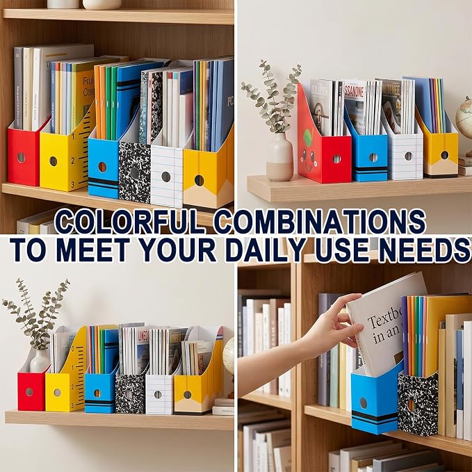 12 Pcs Back to School Cardboard Magazine File Holder Set Colored Composition Book Foldable Desk Document Holder Organizer Vertical Paperwork Storage Boxes for Classroom Home Office