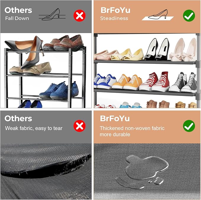 34" Widening Design Shoe Rack for Closet 16 Pairs Small Spaces Non-Woven 3 Tier Shoe Organizer Stackable Metal Shoe Shelf for Entryway, Bedroom Grey