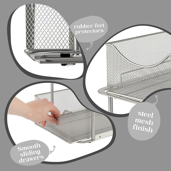 Sorbus 2 Sets of 2 Tier Metal Under Sink Organizer for Bathroom, Kitchen, Strong Steel Mesh Sliding Drawers for Under Sink, Under Cabinet, Closet, Kitchen, Pantry, Bathroom Organizers and Storage