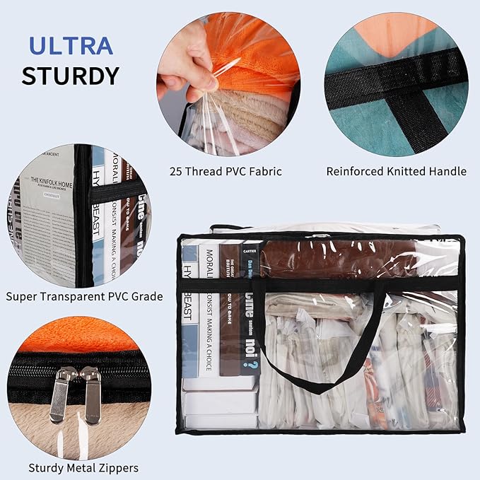 Blanket Storage Bags 4 Pack 60L Clothes Comforter Bedding Container Clear