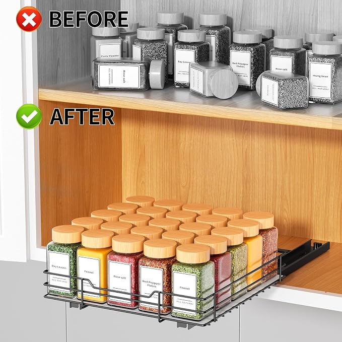 RCHYFEED Pull Out Spice Rack Organizer for Cabinet,10.5" Wx10.5Dx2.5H | Heavy Duty Spice Cabinet Organizer Metal Pull Out Spice Rack Vertical Spice Shelf for Cabinets & Pantry