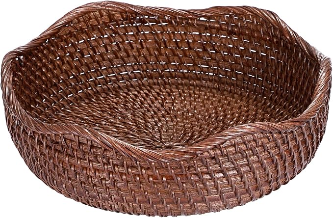 Hipiwe 10" Round Key Tray for Entryway Table Handwoven Wicker Basket Bowl | Decorative Basket Bowl for Cake Bread Fruit Serving Tray Handwoven Basket Tray for Kitchen Coffee Table Bathroom