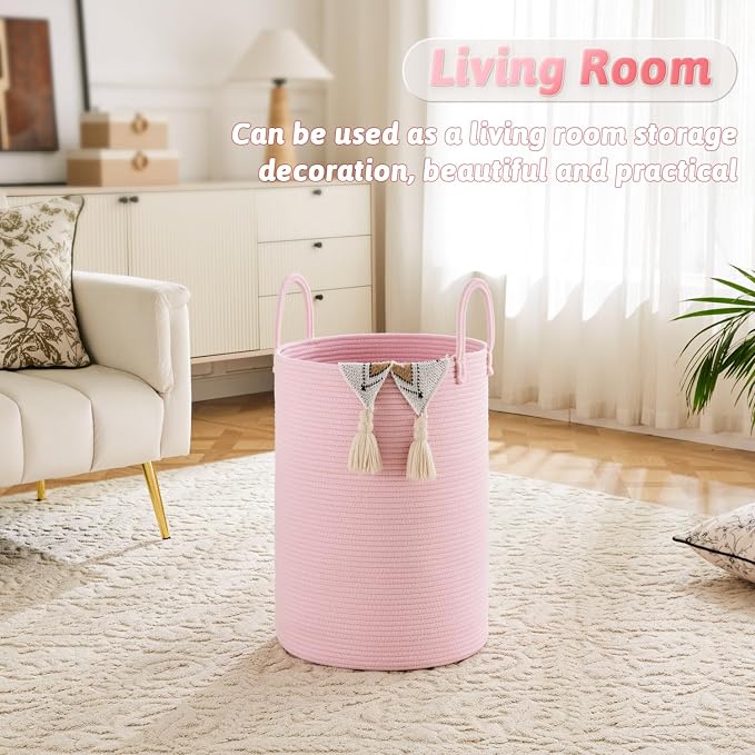 Artfeel Laundry Basket,Woven Cotton Rope Laundry Hamper,60L for Decorative Storage of Dirty Clothes,Toys and Blankets in Bathroom,Baby Room and Living Room