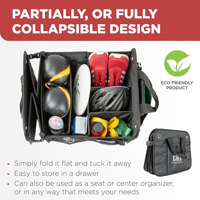 Car Trunk Organizer for SUV, Truck & Auto Cargo Storage, Black, XL | Fits Cars, SUVs & Trucks 6 Adjustable Compartments Non-Slip Base & Securing Straps Foldable 11 Pockets Car Accessories