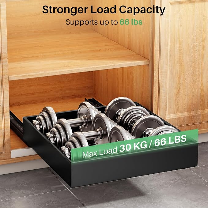Pull out Cabinet Organizer, 21"Deep, 20"Wide Full-Extension Heavy Duty Slide out Drawers with Nano Adhesive, Roll Out Shelves Sliding Cabinet for Kitchen, Bathroom, Pantry, Under Sink Storage(Black)