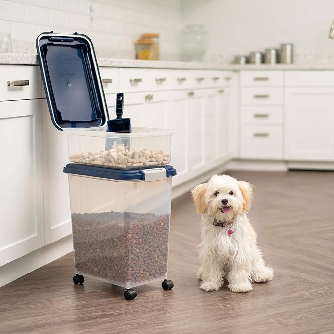 IRIS USA Dog Food Storage Container, Up to 30+11 lbs, Gray/Dark Gray | Made in the USA, Includes 2-Cup Scoop & Wheels, Airtight Seal, BPA-Free, Bird Seed, Cat food, Cat Litter, Treats, Toys