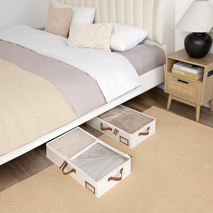 StorageWorks Under Bed Storage Containers with Handles and Label Holder, 2 Pack Ultra-thick Fabric Underbed Bins, Closet Organizer for Clothes, Blankets, Sweater