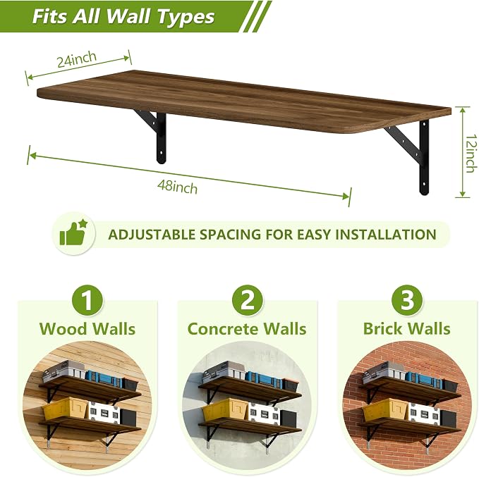 Dogsky 2-Pack Garage Storage Shelving Wall Mounted, 4x2Ft (48x24In) Heavy Duty Wood Floating Wall Shelf, 500lbs Capacity Shelves for Garage, Closets, Utility Rooms and Kitchens, Walnut