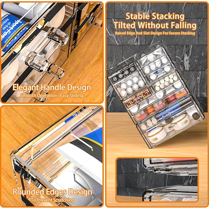 Acrylic Clear Make up Organizers And Storage for Vanity,Bathroom Skincare Organizer With 12 Drawer for Dresser,Plastic Desk Accessories Organization,Cosmetic Organizer Countertop for Beauty,Skin Care