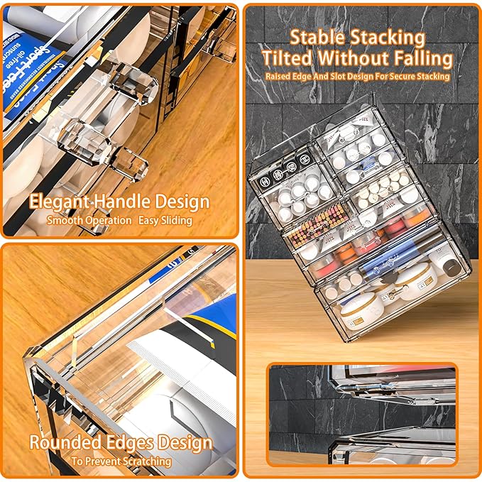 Acrylic Clear Make up Organizers And Storage for Vanity,Bathroom Skincare Organizer With 8 Drawer for Dresser,Plastic Desk Accessories Organization,Cosmetic Organizer Countertop for Beauty,Skin Care