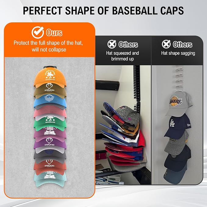 Hat Organizer for Baseball Caps 1 Pack, Adhesive Hat Rack for Wall Hold Up to 20 hats (White-1 Pack+2 Fixed Glue)
