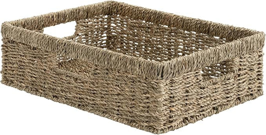 StorageWorks Pantry Baskets, Wicker Storage Baskets for Organizing, Shelves, Pantry Organizers and Storage, Seagrass, 15¼"L x 11¾"W x 4 ¾"H