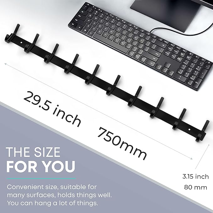 Coat Rack Wall Mount – 30 Inch Stainless Steel Hook Rail with 10 Double Coat Hooks for Hanging – Wall Mounted Entryway Organizer for Coats, Hats, Bags, Towels, Robes, Closet or Bathroom - Black 2 Pack