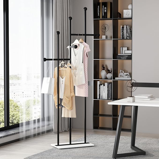 Modern Coat Racks with Marble Base Heavy Duty Clothes Rack Metal Coat Tree for Clothes Hats Scarfs Totes-19.7''L, BLACK