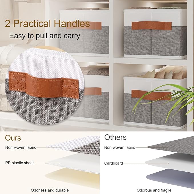 Storage Baskets Containers,White/Gray Boxes,15x6x5 In,3-Pack | Sturdy Fabric Storage Bins, Collapsible Cubes Containers for Bathroom Organizing, Decorative Linen Clothes Organizer