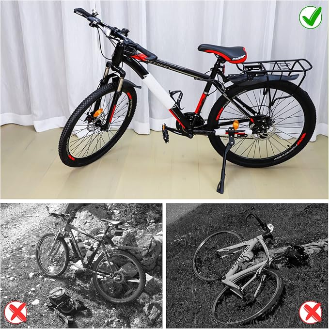 Bike Kickstand for Adult's Bike, Adjustable Rear Side Bicycle Kickstand, Suitable for 24-29 inch Mountain Bikes, E-Bike, BMX, 700C Road/Hybrid Bikes, etc. Aluminum Alloy Maximum Holds 176lbs