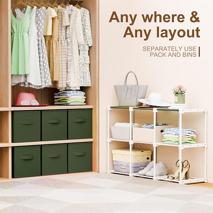 Briwooody 6 Cube Storage Organizer Storage Bins Shelf,Dark Green