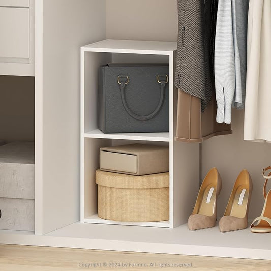 Furinno Reed Closet Organizers and Storage, 2-Tier Closet Organizer, Open Shelf Closet Storage, for Wardrobe, Bedroom, Living Room, White