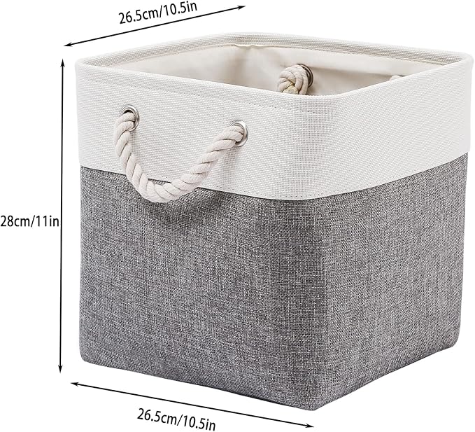 Cube Storage Bins, 6 Pack Collapsible Fabric Storage Cubes, 11 Inch Cube Organizer Bins with Handles (White/Gray)