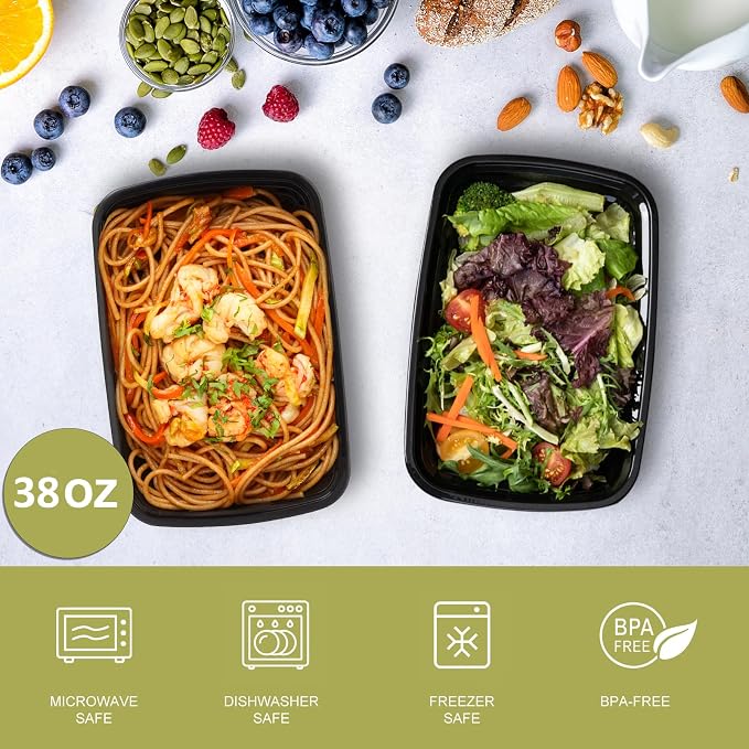 Ezalia 30 Pack Meal Prep Containers 38oz, Plastic To Go Food Containers with Lids, BPA-Free, Microwave/Dishwasher/Freezer Safe