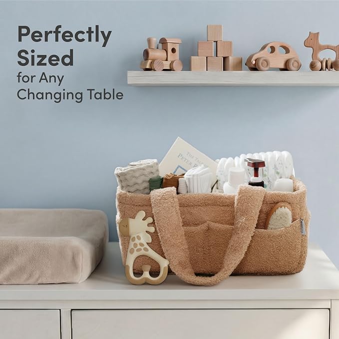 PUTSKA Baby Diaper Caddy Organizer, Nursery Basket, Brown Fleece