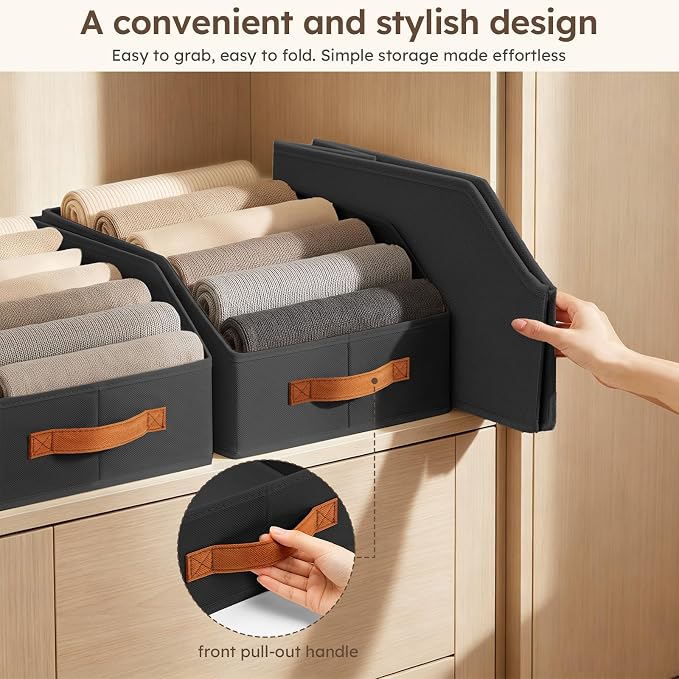 Fabric Storage Bins for Organizing - 12 Pack Large Trapezoid Collapsible Storage Bins with Front Handle, Closet Organizers and Storage for Bedroom, Home Shelves, Small Spaces, Black