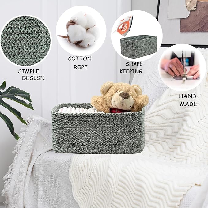 COMFY-HOMI 13" x 8.5" x 5.1" Storage Baskets for Organizing | Cotton Rope Woven Basket | Toy Storage Bin Box | Basket for Shelves, Closet Organizer Bin, Decorative Closet Shelf, 3 Pack