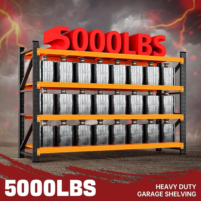 RAVIGIN 5000LBS Storage Shelves,60" W Garage Shelving Heavy Duty Metal Adjustable Garage Shelves, Shelving Units Industrial Shelving for Warehouse,60" W x 24" D x 70" H,Orange