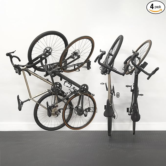 StoreYourBoard Swivel Bike Wall Mount, No Lift Vertical Rack, 4 Pack | Wall Mount Bike Rack, Vertical Bike Storage, Swivels Flat to Wall, No Lift