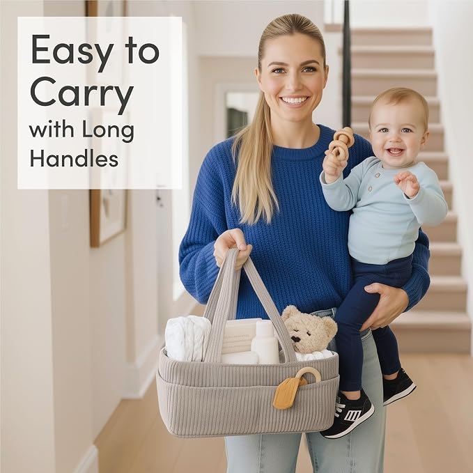 PUTSKA Baby Diaper Caddy Organizer, Nursery Basket, Gray Corduroy