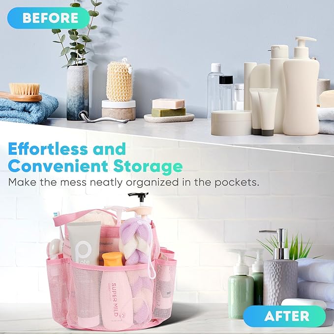 EUDELE 2 Pack Mesh Shower Caddy Portable for College Dorm Room Essentials, Shower Caddy Dorm with 8-Pocket Large Capacity,Shower Bag for Beach,Swimming,Gym All Black+All Purple