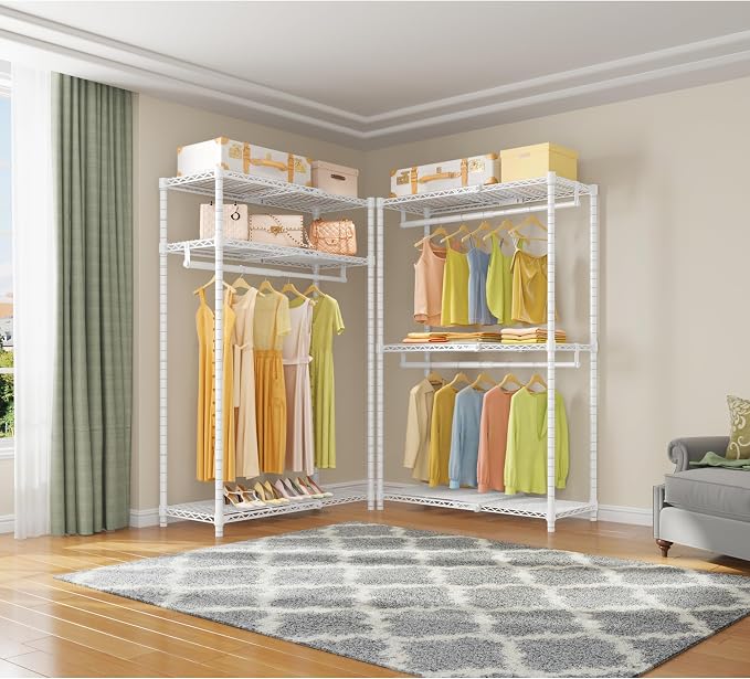 VIPEK X1 Expandable Clothes Rack Heavy Duty Adjustable Closet System White | Adjustable Shelves and Hanger Rods from 2' to 3'5", Reach-in & Walk-in Closets Metal Garment Racks Portable Closet Organizer